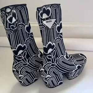 靴 PRADA JACQUARD PLATFORM ANKLE BOOTS 靴 PRADA JACQUARD PLATFORM ANKLE BOOTS 靴 PRADA JACQUARD PLATFORM